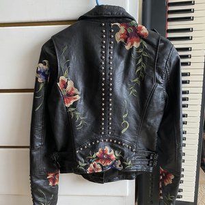 BLANKNYC Embroidered Floral Vegan Leather Jacket
